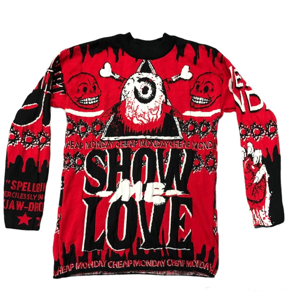 NEW YORK LAUNDRY Holiday Classics Halloween Sweater Red Black & White Size S